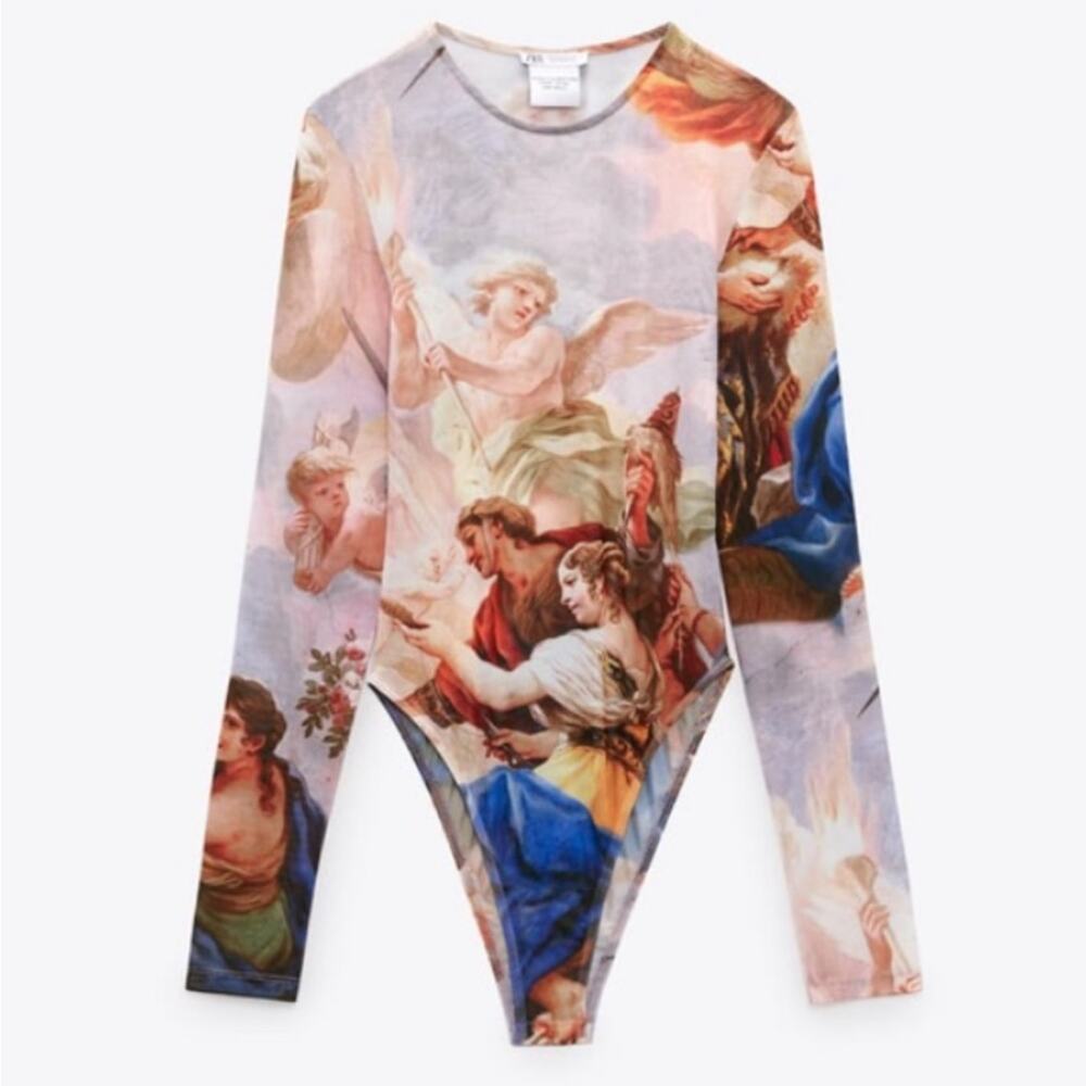 Zara Rare Artwear Tulle Giordano Luca The Fates Artsy Boho Bodysuit Size S